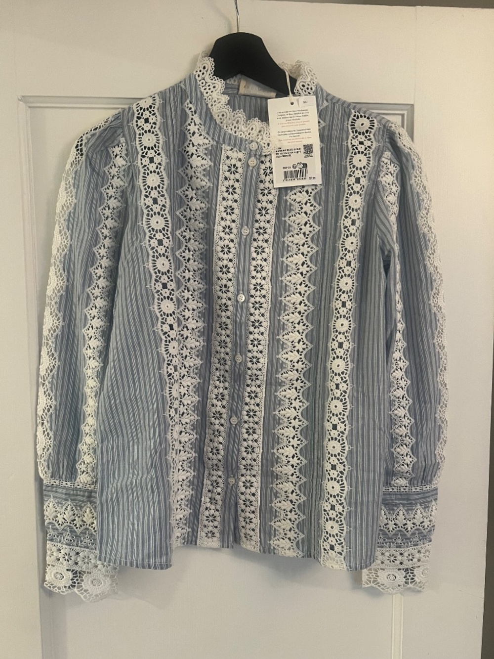 Sezane - Rym Shirt - Blue and Ecru Stripes - 36 - NWT - Picture 6 of 10